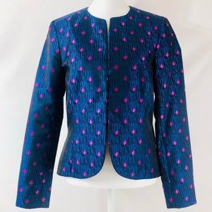 NWT Anne Klein Blue/Black/Pink "Dahlia" Satin Jacquard Blazer, Size 4